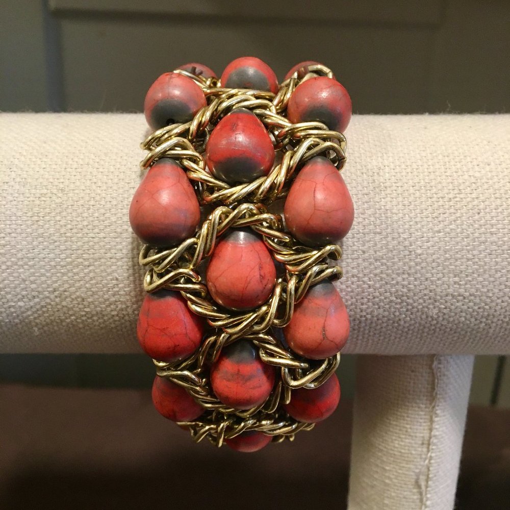 Bracelet Vintage Retro Gold Chain Orange Tear Drop
